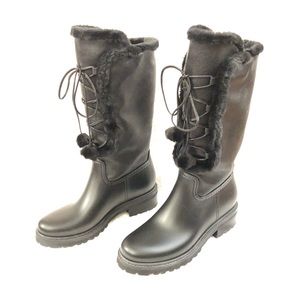 Stuart Weitzman Bearwear black leather Pom Pom rain winter boots 7